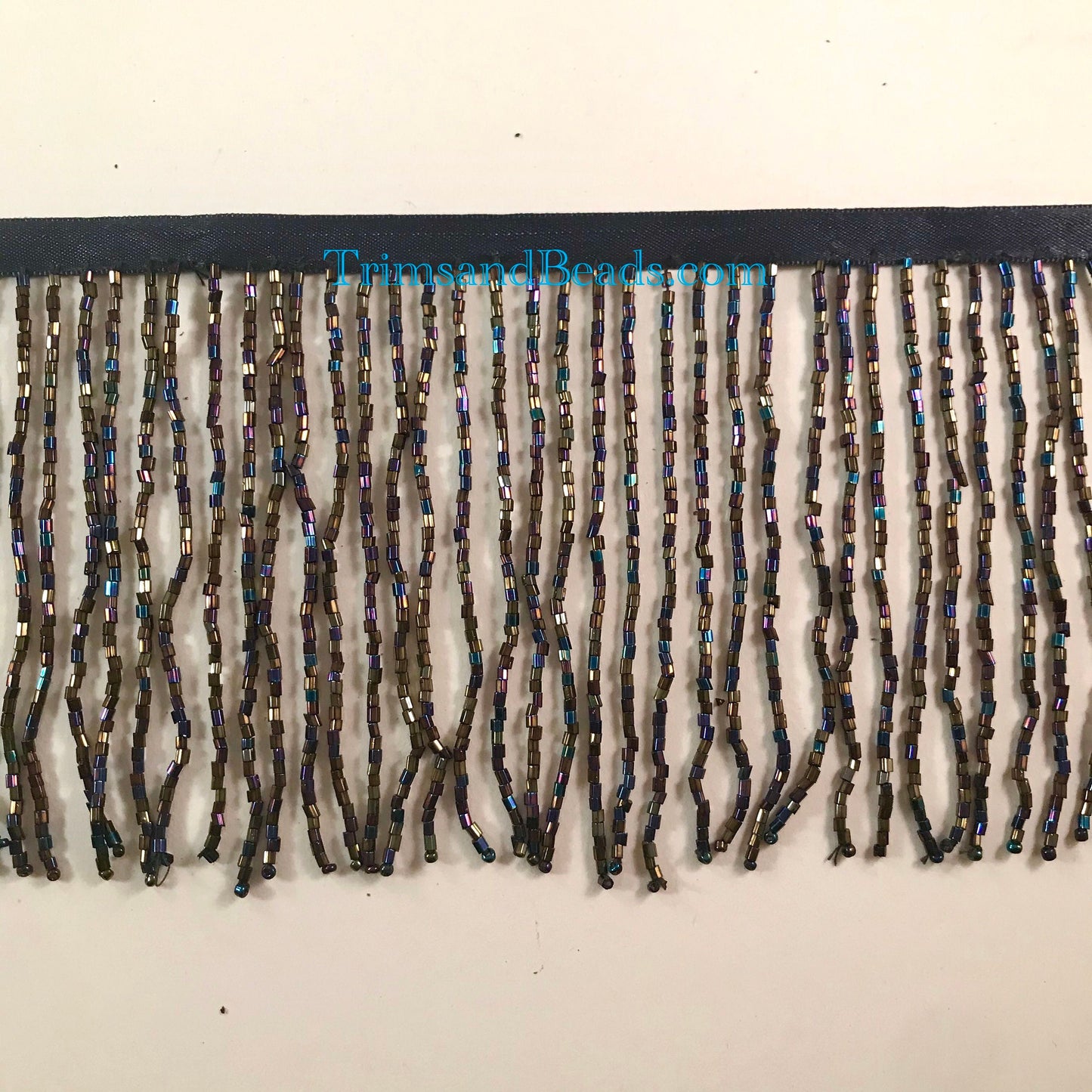 3/3.5" Iridescent BLACK AB Glass BUGLE Bead Beaded Fringe Lamp Costume Trim