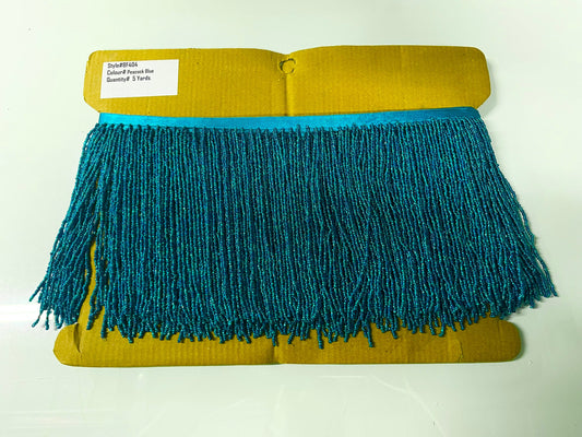 By the Yard 6.5" PEACOCK BLUE Glass SEED Bead Beaded Fringe Lamp Costume Trim