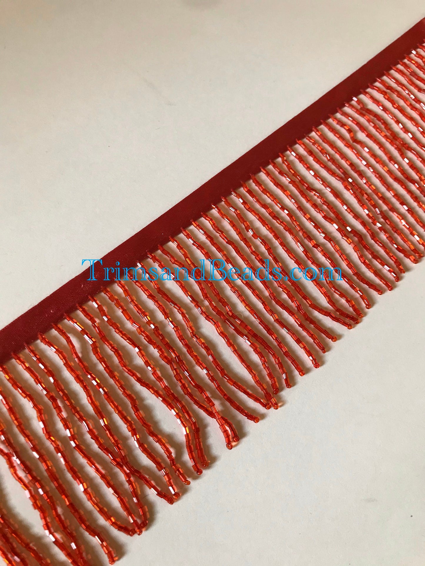 3" RED Glass BUGLE Bead Beaded Fringe Lamp Costume Trim
