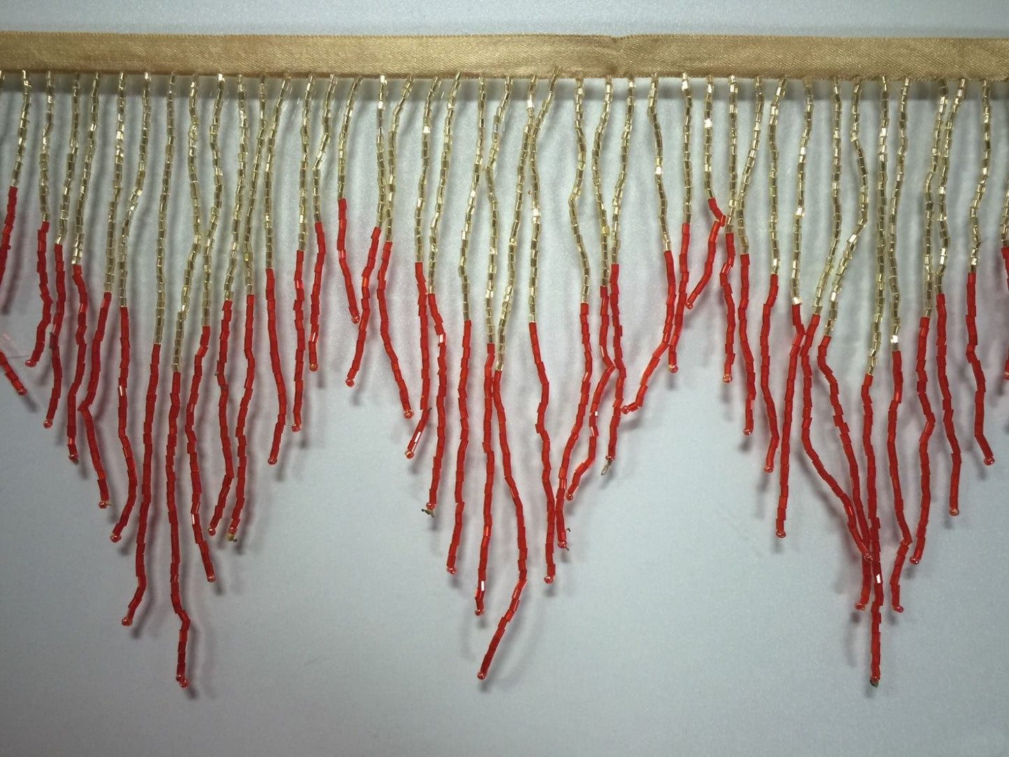 5 Yard Bolt 6.5" GOLD & RED Glass BUGLE Bead Beaded Fringe Chevron Lamp Costume Trim Variegated