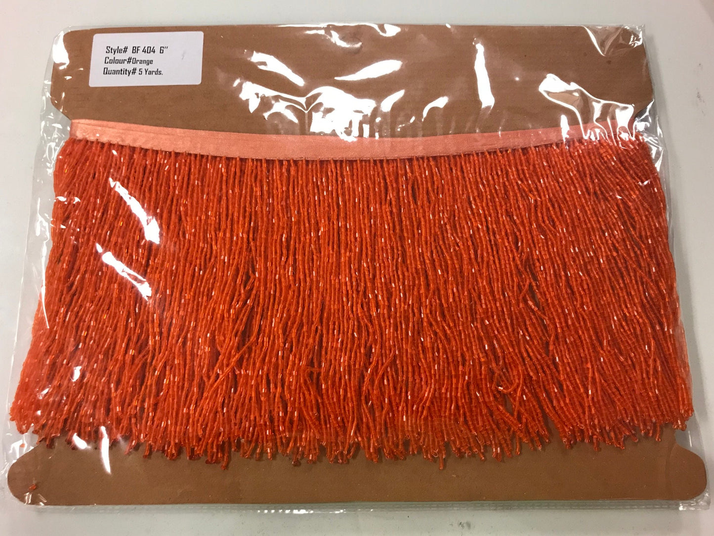 5 yard bolt 6.5/6" ORANGE Glass BUGLE Bead Beaded Fringe Lamp Costume Trim