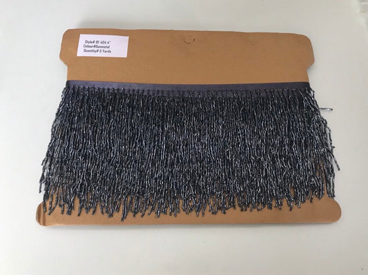 By the Yard 4/4.5" GUNMETAL GRAY Glass BUGLE Bead Beaded Fringe Lamp Costume Trim