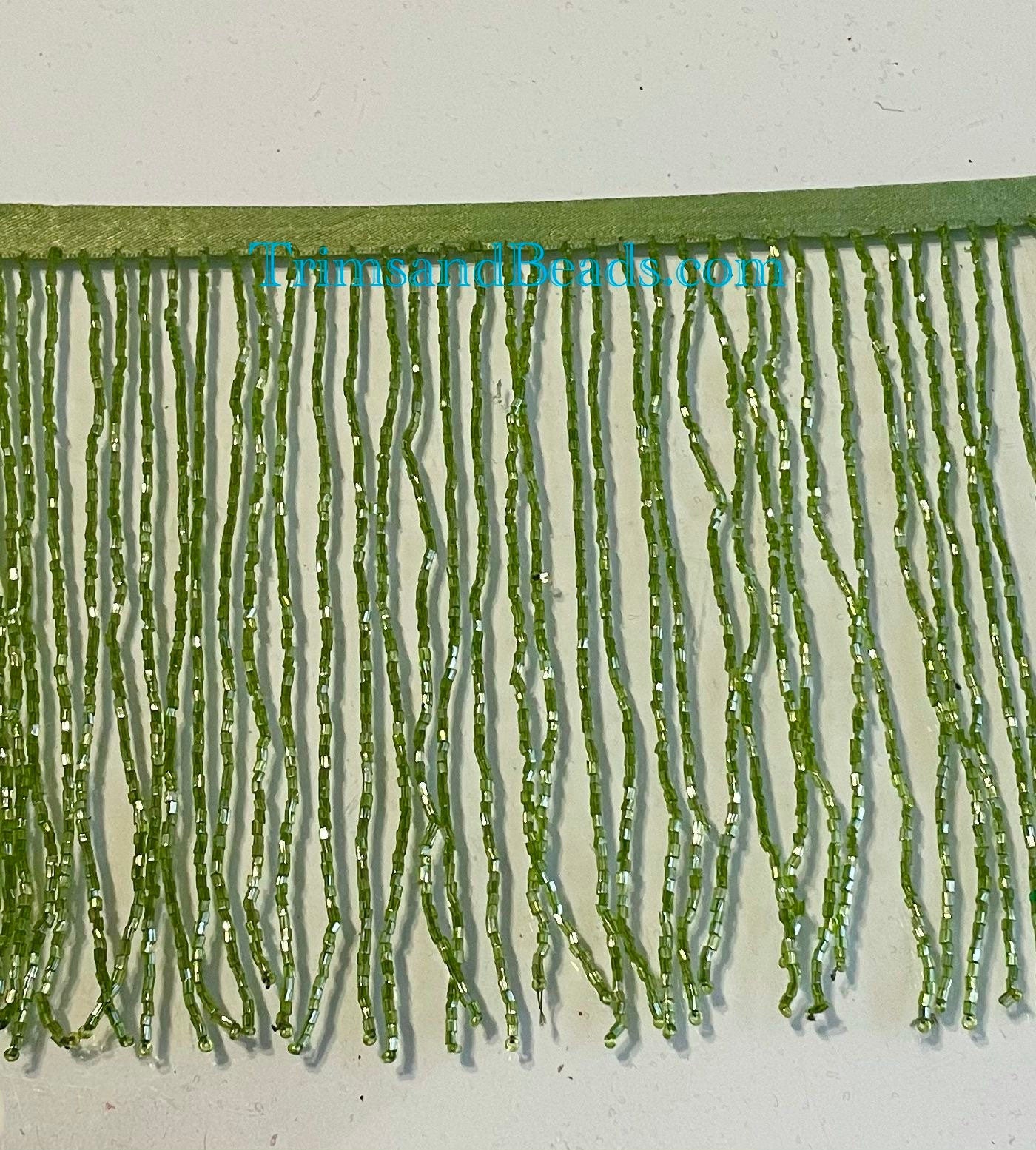 5 Yard Bolt-6.5" LIME GREEN Glass BUGLE Bead Beaded Fringe Lamp Costume Trim