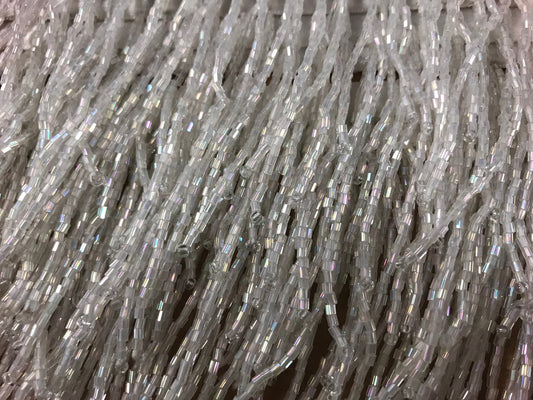 4" Iridescent White AB Glass CHEVRON BUGLE Bead Beaded Fringe Lamp Costume Trim Variegated