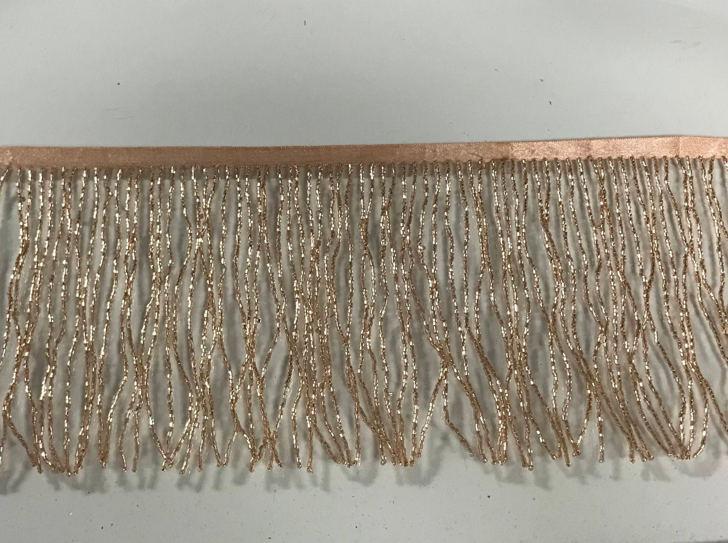 5 Yard Bolt-6.5" ROSE GOLD Glass BUGLE Bead Beaded Fringe Lamp Costume Trim