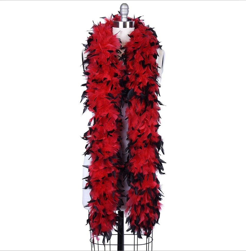 NWT Thick 120g Chandelle Feather Boa RED/BLACK Tipped 6 ft Costume/Craft Making