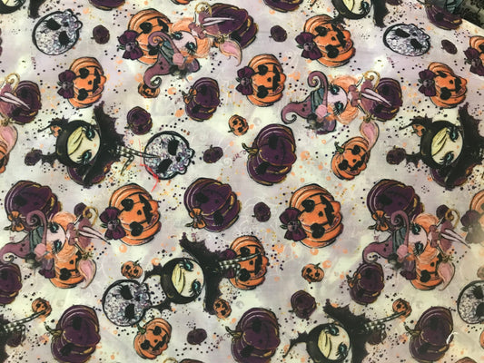 CLEARANCE-56" Wide Cute Bat Witch Pumpkin Halloween Poly Cotton Blend Fabric
