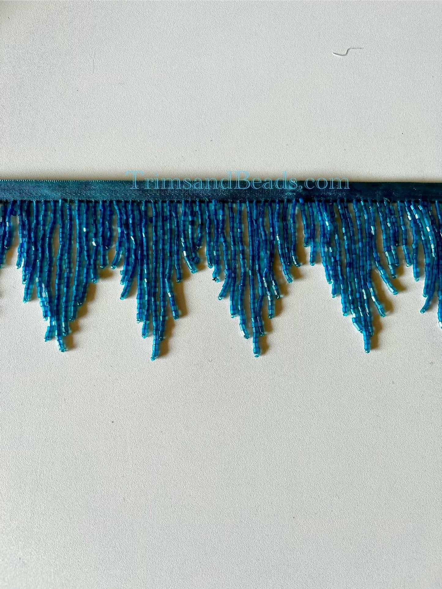 3" BLUE Glass CHEVRON Bugle Bead Beaded Fringe Lamp Costume Trim Variegated