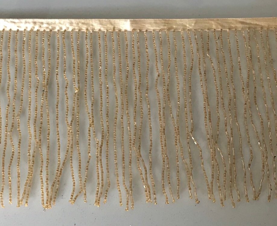 5 yard bolt-6.5/6" CHAMPAGNE Glass BUGLE Bead Beaded Fringe Lamp Costume Trim