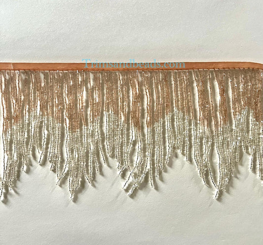 5 Yard Bolt- 6/6.5" Rose Gold/Gold Ombre Ombré CHEVRON Glass BUGLE Bead Beaded Fringe Lamp Costume Trim Variegated