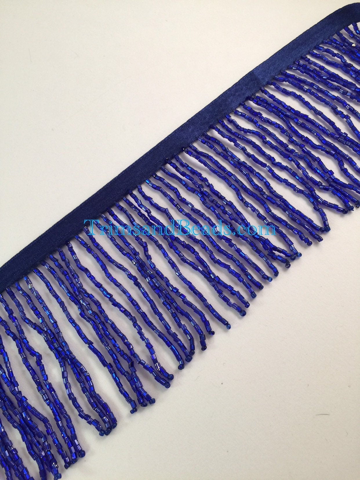 3" Dark ROYAL BLUE Glass BUGLE Bead Beaded Fringe Lamp Costume Trim