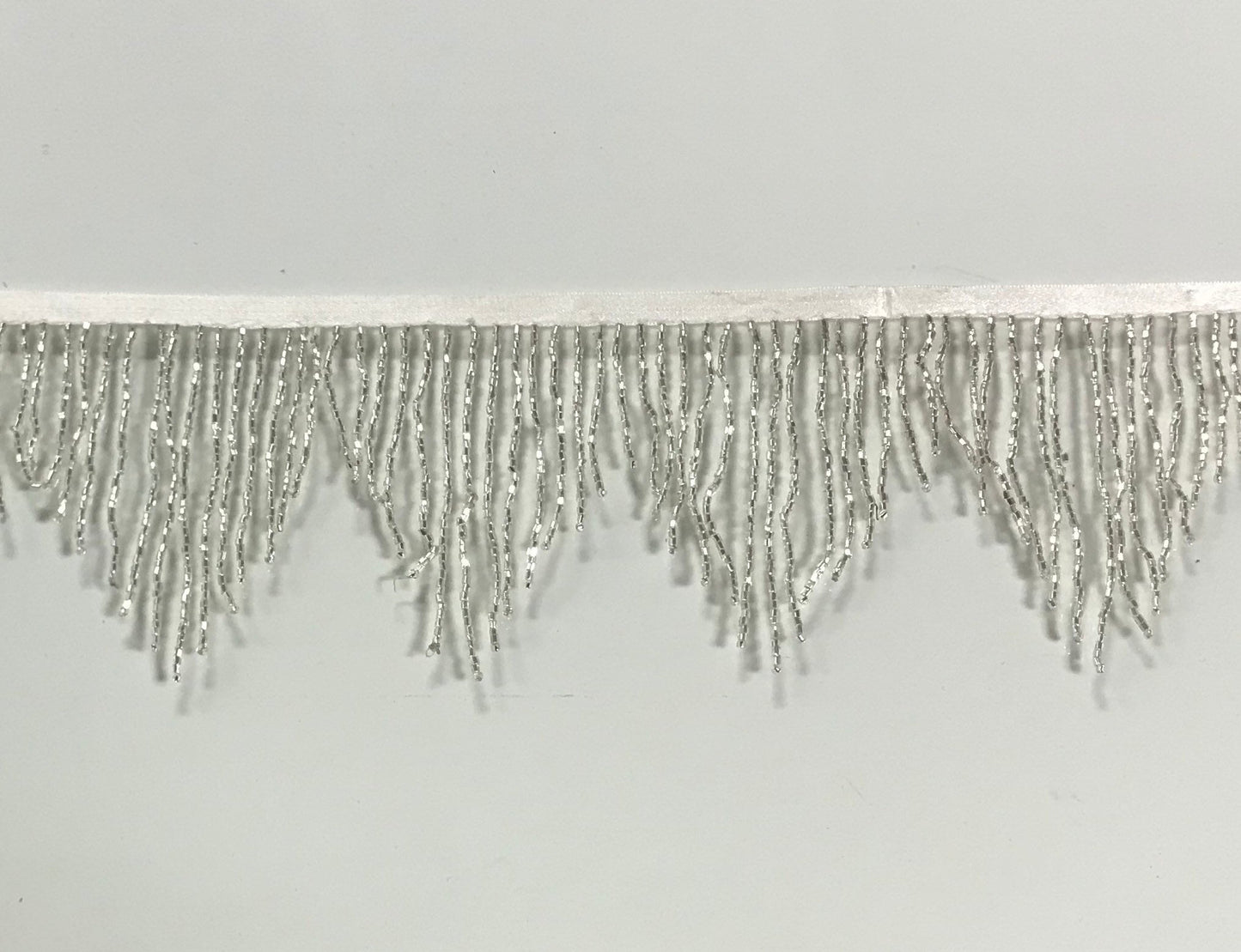 4" SILVER Glass CHEVRON BUGLE Bead Beaded Fringe Lamp Costume Trim Variegated