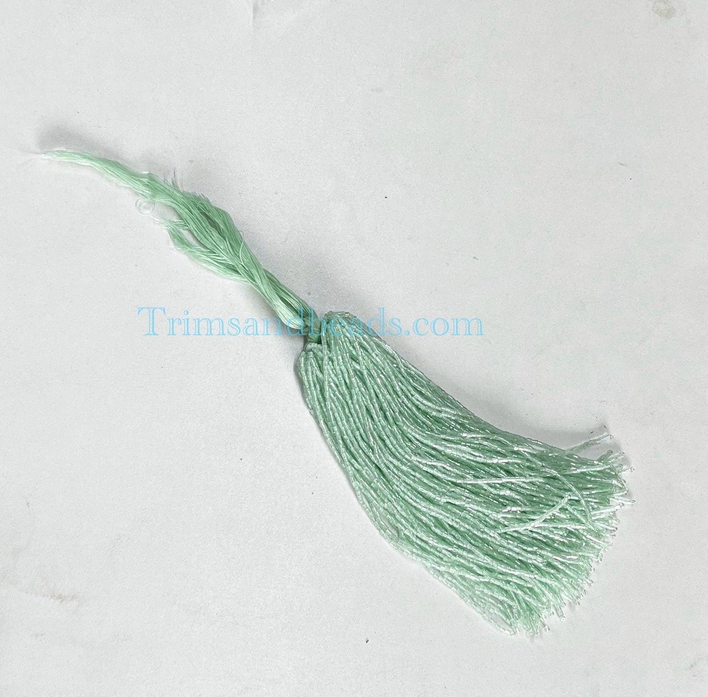 100 Pieces MINT GREEN Droppers Individual 6 Inch Glass BUGLE Bead Fringe Strands for Hand Sewing