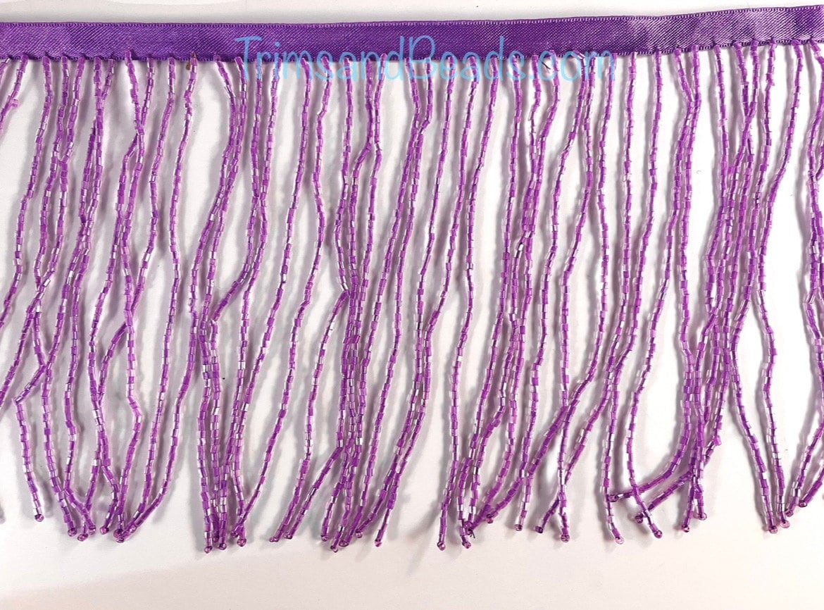 6.5/6" LIGHT PURPLE Glass BUGLE Bead Beaded Fringe Lamp Costume Trim