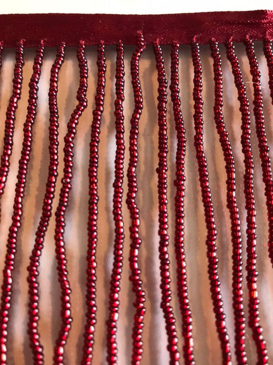 By the Yard 6.5" BURGUNDY RED Glass SEED Bead Beaded Fringe Lamp Costume Trim