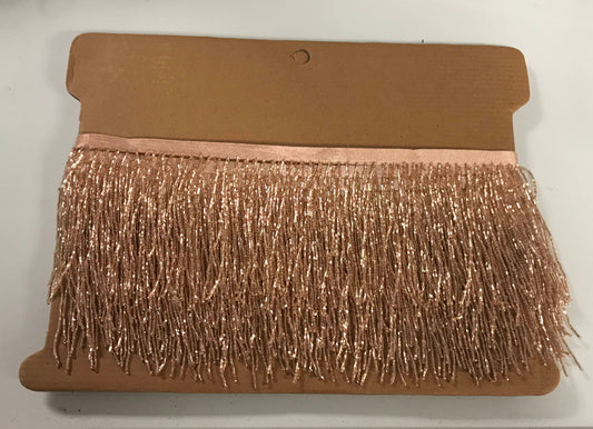 4/4.5" ROSE GOLD Glass BUGLE Bead Beaded Fringe Lamp Costume Trim