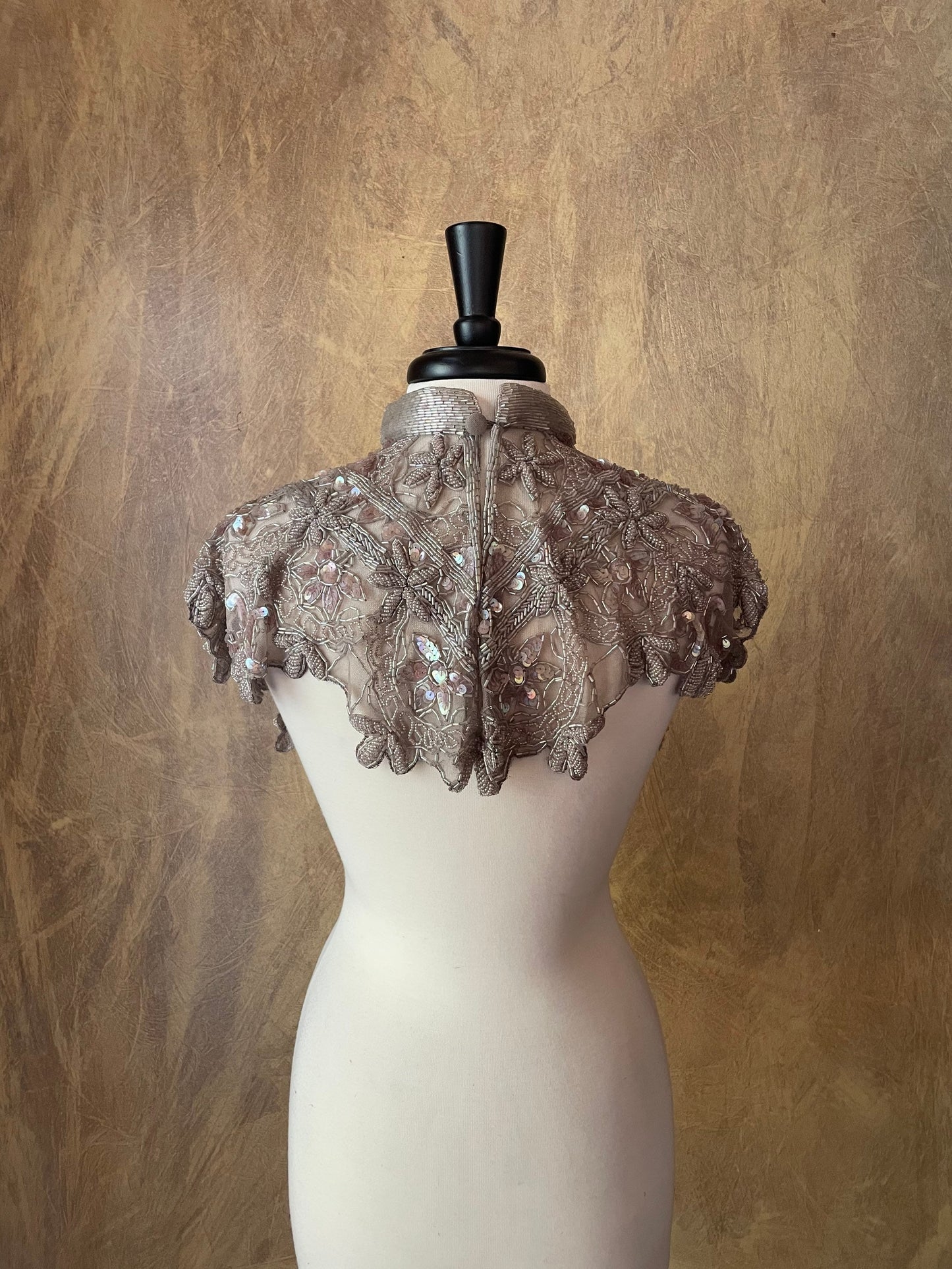 GRAY PEARL Sequin Glass Beaded & Sequin FULL Wrap Lace Collar Shoulder Shrug Shawl Applique