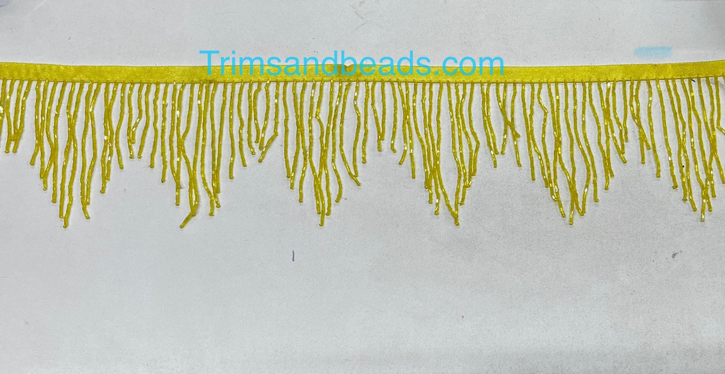5 Yard Bolt-4/4.5" YELLOW Glass BUGLE Bead CHEVRON Beaded Fringe Lamp Costume Trim Variegated