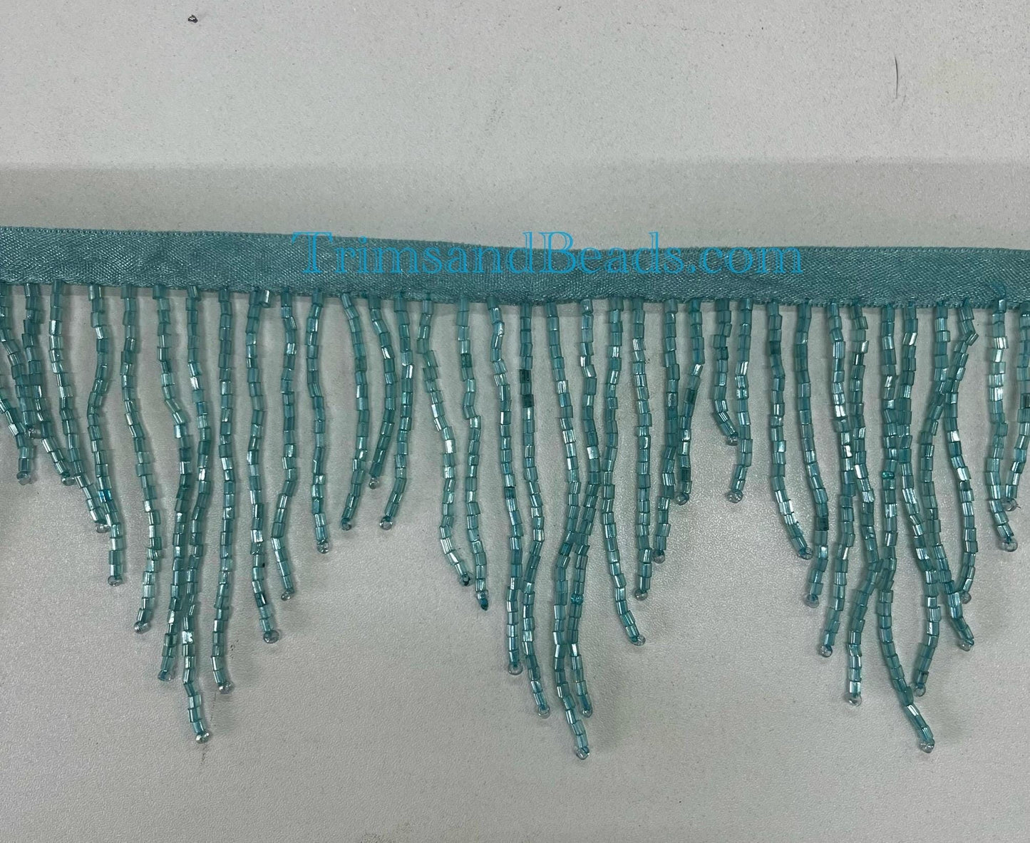 3" TURQUOISE Blue CHEVRON Glass BUGLE Bead Beaded Fringe Lamp Costume Trim