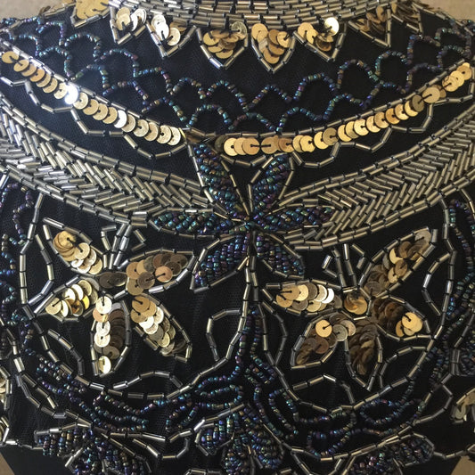 Sequin Glass Beaded & Sequin Wrap AB Black Lace Collar Shoulder Shrug Shawl Applique Peacock Gold/Silver Multi