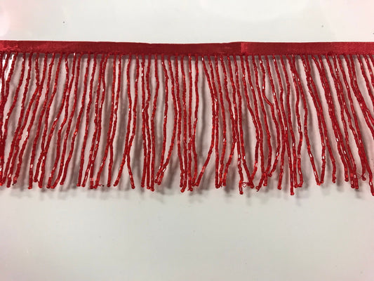 4" RED Glass BUGLE Bead Beaded Fringe Lamp Costume Trim