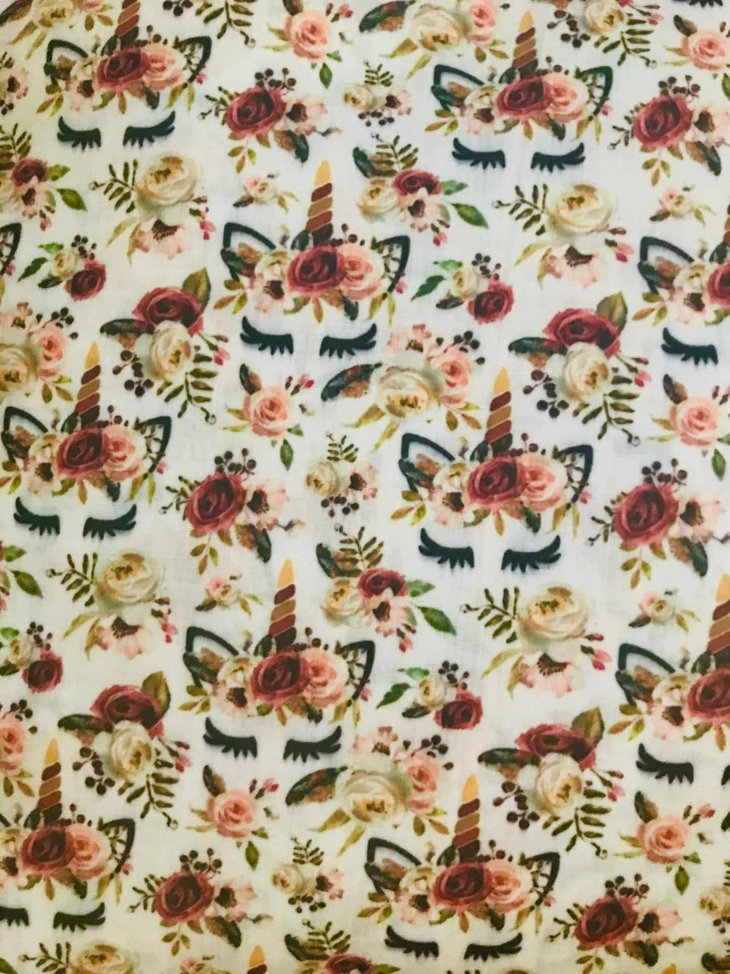 CLEARANCE-56" Wide Unicorn Horn Fabric with Roses Poly Cotton Blend Fabric