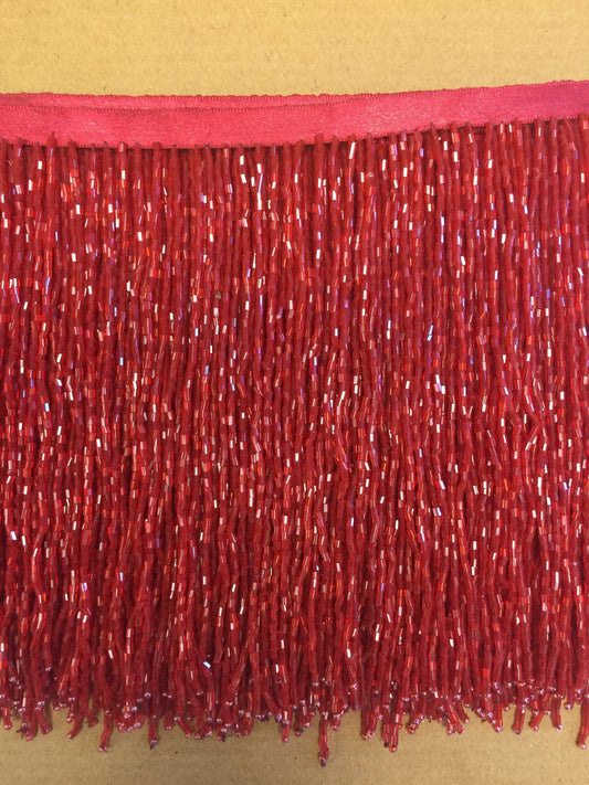 5 yard bolt 6.5/6" RED Glass BUGLE Bead Beaded Fringe Lamp Costume Trim