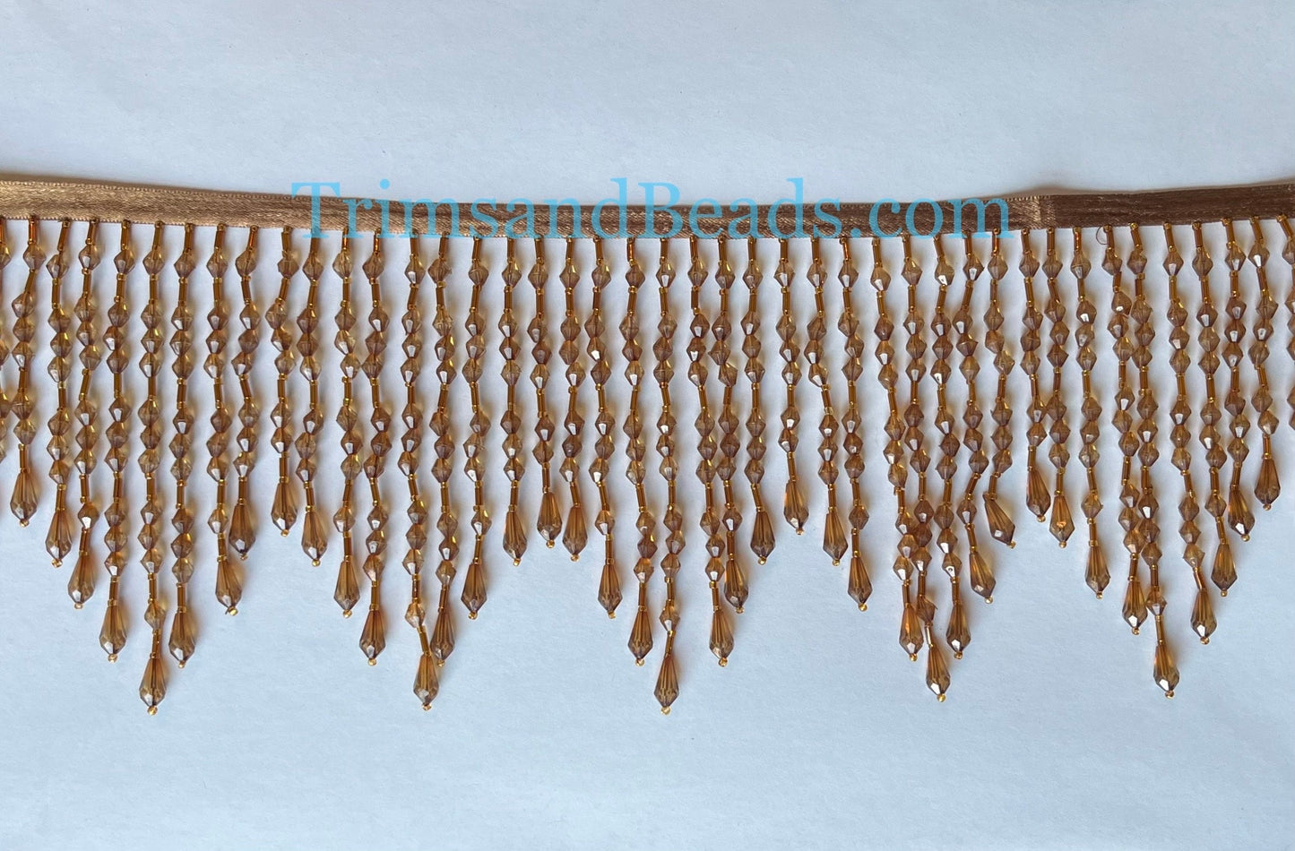5" Copper ACRYLIC & Glass CHEVRON Bead Beaded Fringe Teardrop Ends Lamp Costume Trim