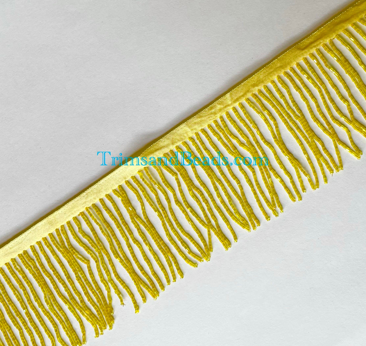 3/3.5" YELLOW Glass BUGLE Bead Beaded Fringe Lamp Costume Trim