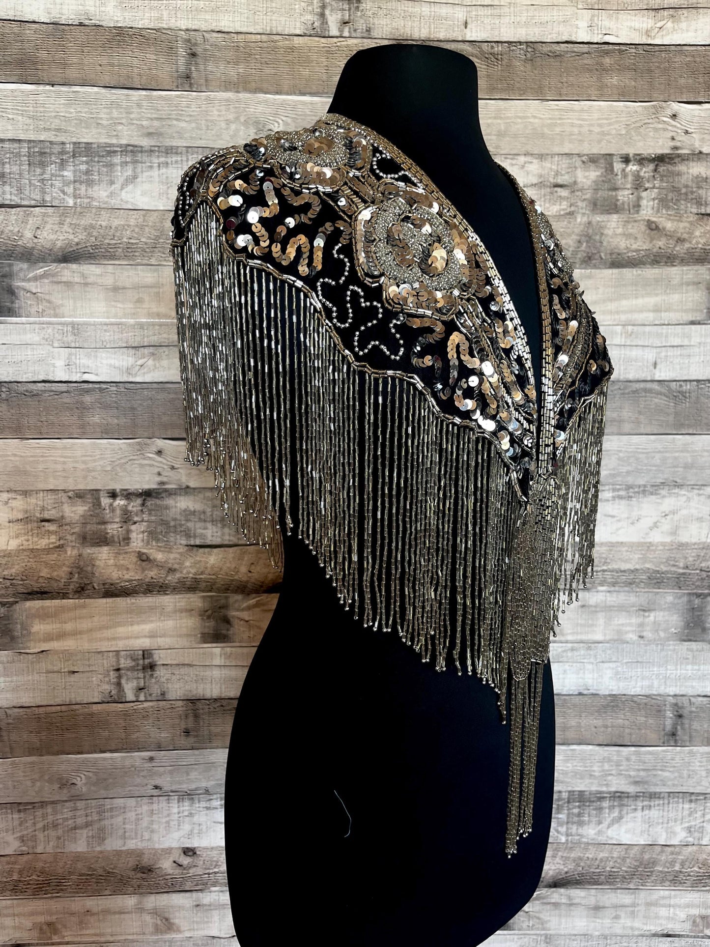 SILVER/BLACK Sequin Glass Rose Beaded & Sequin Lace Collar Shoulder Shrug Shawl Applique Wrap Bridal