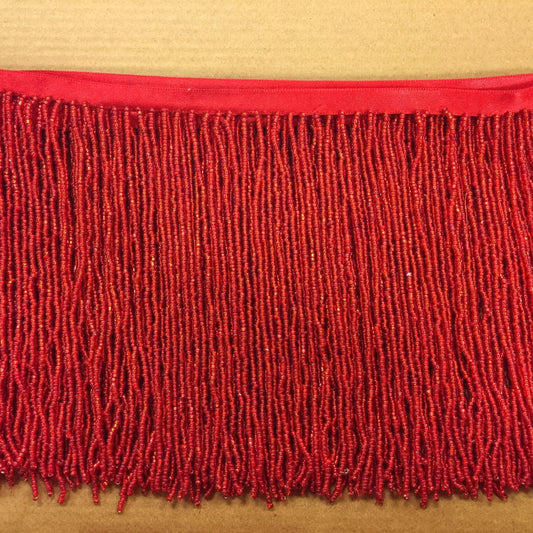 5 Yard Bolt 6.5" Red Glass Seed Bead Beaded Fringe Lamp Costume Trim