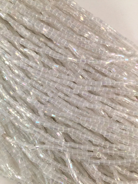100 Pieces IRIDESCENT White AB Droppers Individual 6 Inch Glass BUGLE Bead Fringe Strands for Hand Sewing