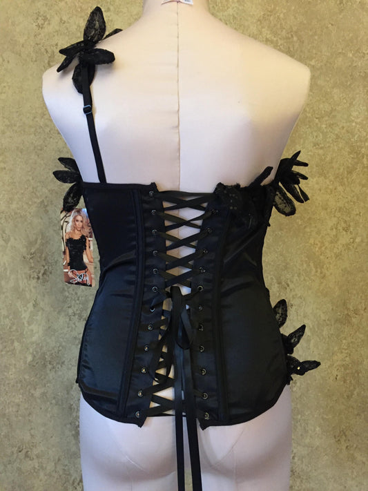 Vintage Shirley of Hollywood Satin Bustier Corset with Squin Floral Detail