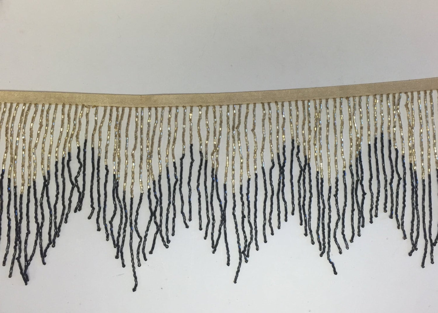 6" Gold/Black Chevron Glass BUGLE Bead Beaded Fringe Lamp Costume Trim Variegated