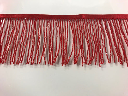 5 yard bolt-4/4.5" RED Glass BUGLE Bead Beaded Fringe Lamp Costume Trim