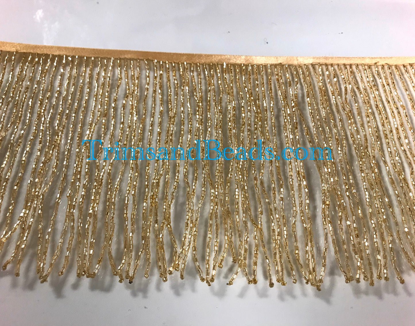 6" GOLD Glass BUGLE Bead Beaded Fringe Lamp Costume Trim Choose Length