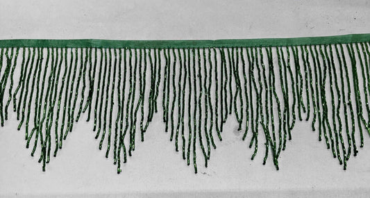 5yd Bolt 6.5" EMERALD GREEN Glass BUGLE Bead Beaded Fringe Lamp Costume Trim