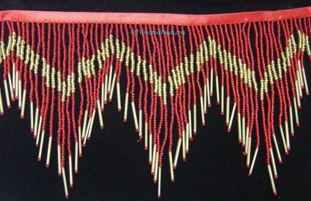 5 Yard Bolt 6.5" Red & Gold Glass Seed Bugle Beaded Fringe Chevron Lamp Costume Trim Variegated