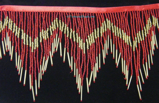 5 Yard Bolt 6.5" Red & Gold Glass Seed Bugle Beaded Fringe Chevron Lamp Costume Trim Variegated