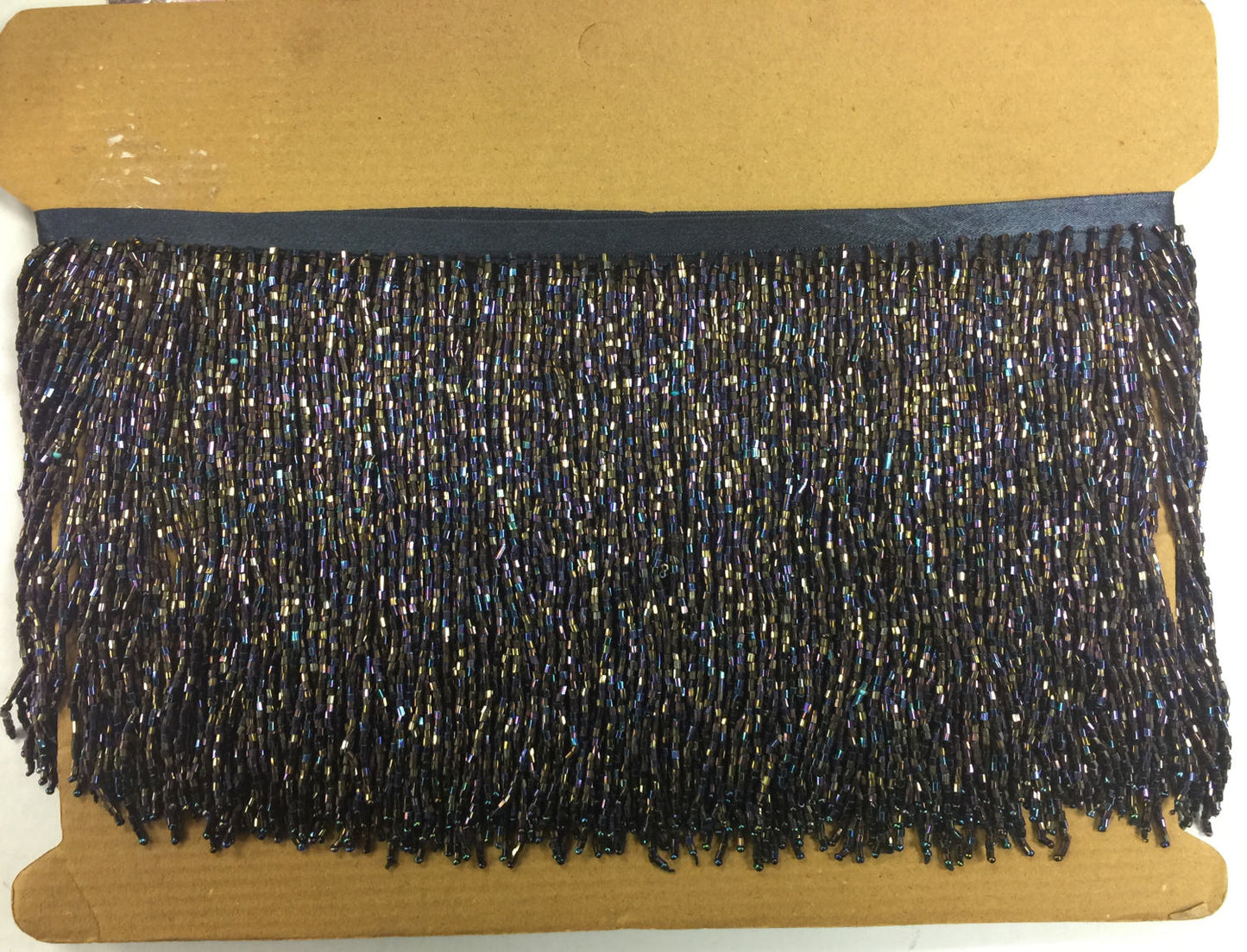 6" Rainbow Black AB Glass BUGLE Bead Beaded Fringe Lamp Costume Trim Iridescent