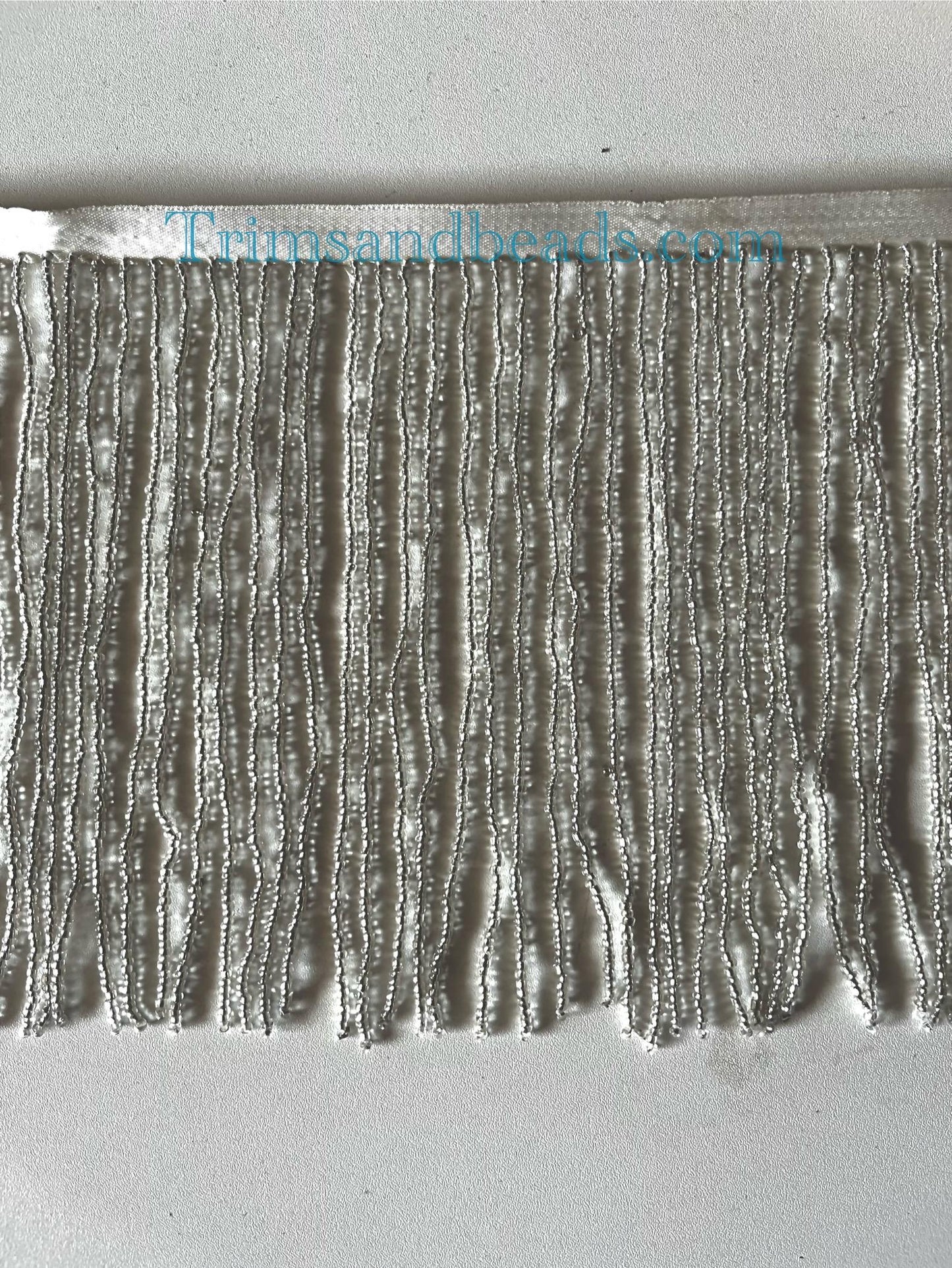 5 yard bolt 6" Clear SILVER Glass SEED Bead Beaded Fringe Lamp Costume Trim
