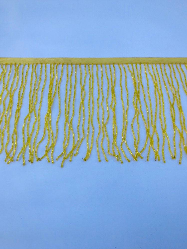 5 yard bolt 6.5/6" YELLOW Glass BUGLE Bead Beaded Fringe Lamp Costume Trim