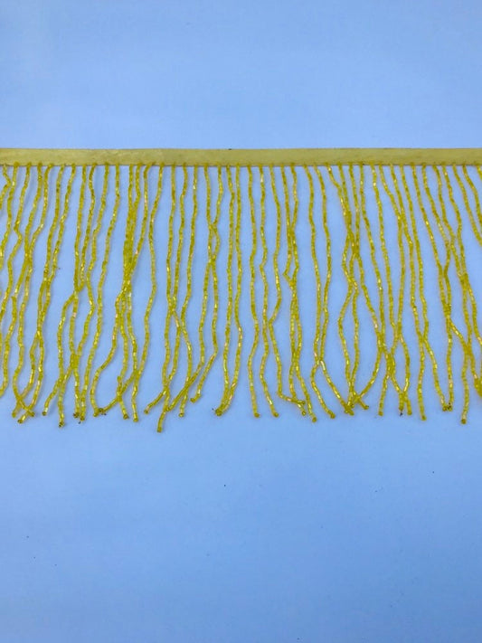 5 yard bolt 6.5/6" YELLOW Glass BUGLE Bead Beaded Fringe Lamp Costume Trim