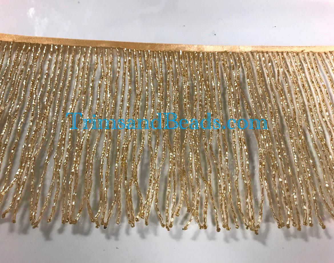 5 yard bolt-6.5/6" GOLD Glass BUGLE Bead Beaded Fringe Lamp Costume Trim
