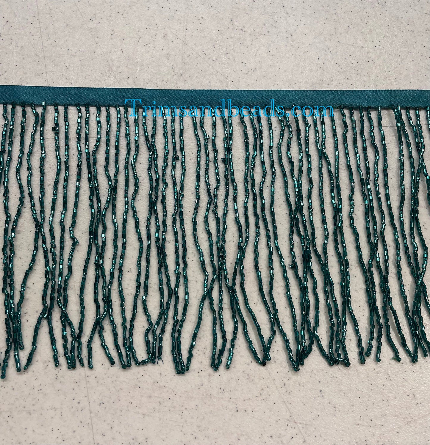 6.5/6" Dark TEAL Green Glass BUGLE Bead Beaded Fringe Lamp Costume Trim