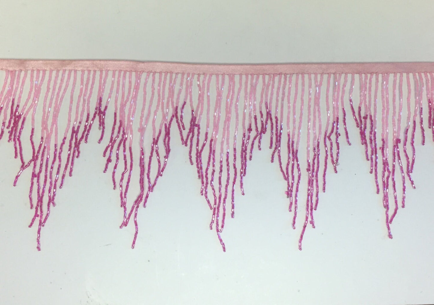 5 Yard Bolt-6.5" Light Pink/Hot Pink Ombre Ombré Chevron Glass BUGLE Bead Beaded Fringe Lamp Costume Trim