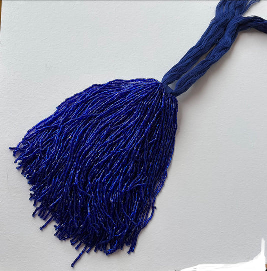 100 Pieces DARK ROYAL BLUE Droppers Individual 6 Inch Glass BUGLE Bead Fringe Strands for Hand Sewing