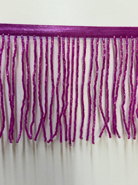4" FUCHSIA AB Glass BUGLE Bead Beaded Fringe Lamp Costume Trim