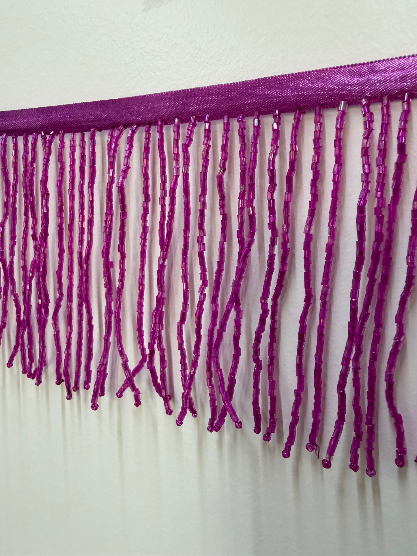 4" FUCHSIA AB Glass BUGLE Bead Beaded Fringe Lamp Costume Trim