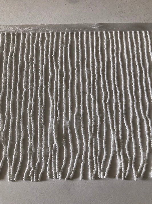 6/6.5" WHITE Glass SEED Bead Beaded Fringe Lamp Costume Trim